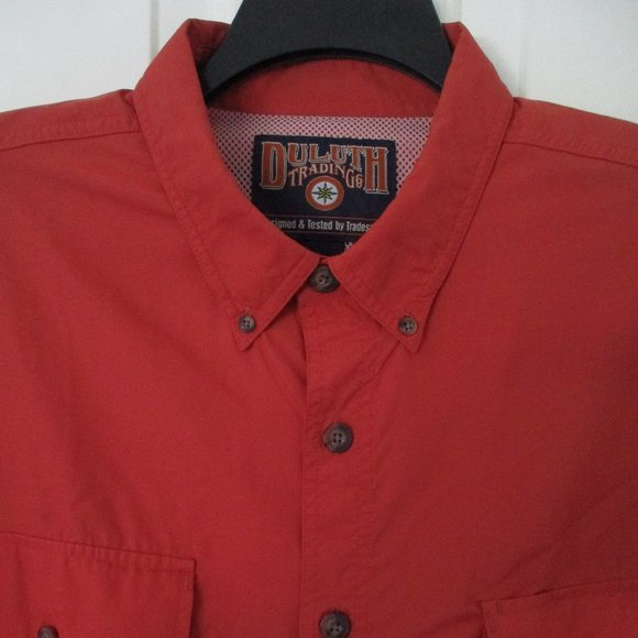 Duluth Trading Mens L/S Deep Orange Nylon Button Down Vented Work Shirt - XLT - Picture 2 of 2